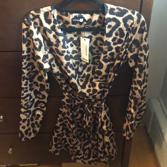 boohoo leopard wrap dress